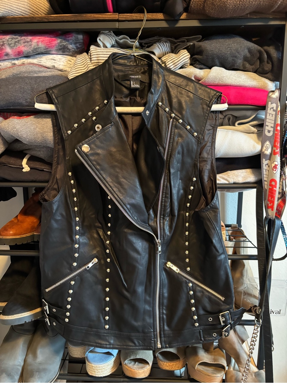 Forever 21 Black Studded Faux Leather Moto Vest